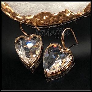 NEW 925 GOLD CLEAR HEART TRANSLUCENT CRYSTAL EARRINGS